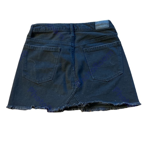 American Eagle Outfitters Hi Rise Festival Mini Jean Skirt Black Fringe Distress - Picture 3 of 12